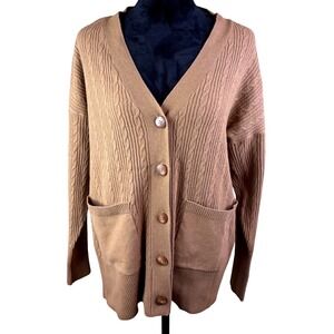 Ecothreads Cinnamon Swirl Boyfriend Cardigan Sweater Brown Cable Knit Medium NWT